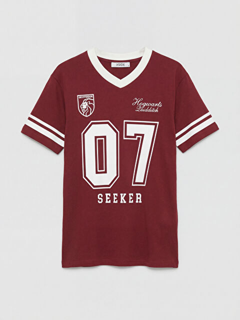 XSIDE V Yaka Harry Potter Baskılı Oversize Kadın Tişört - S6O220Z8-ZHP