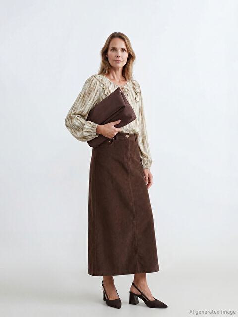 LCW Grace Büyük Beden Standart Fit Fitilli Kadife Etek - S6O225Z8-2OY