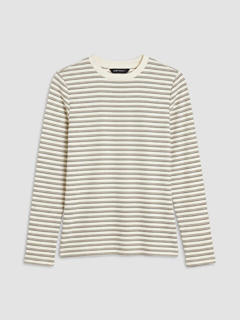 LCW Modest Bisiklet Yaka Çizgili Kadın Tişört - S6O244Z8-LFC