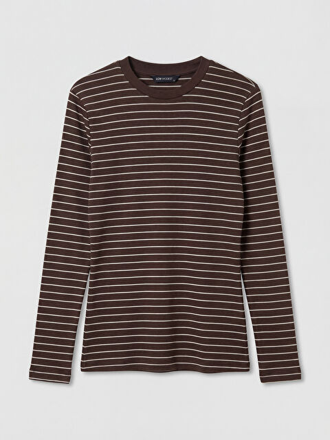 LCW Modest Bisiklet Yaka Çizgili Kadın Tişört - S6O244Z8-P8J