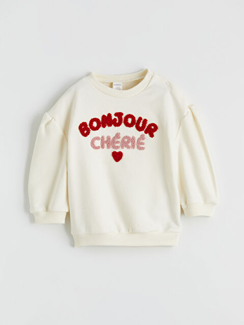 LCW baby Bisiklet Yaka Nakışlı Kız Bebek Sweatshirt - S6O265Z1-FDL