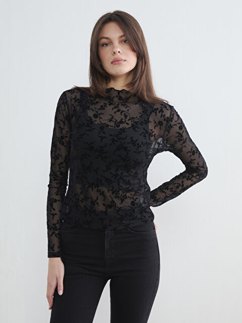 LCW Vision Dik Yaka Çiçekli Kadın Body - S6O295Z8-CVL