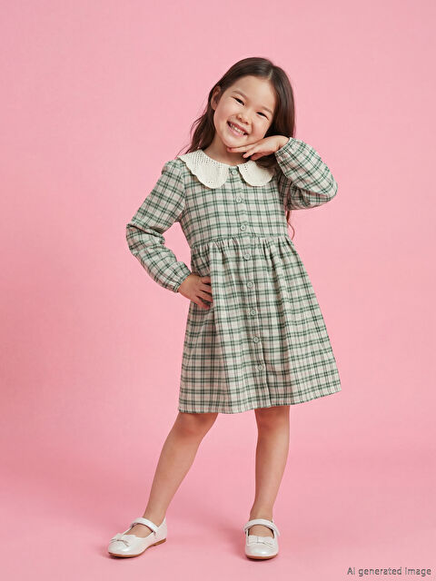 LCW Kids Bebe Yaka Ekose Flanel Kız Çocuk Elbise	 - S6O299Z1-LME