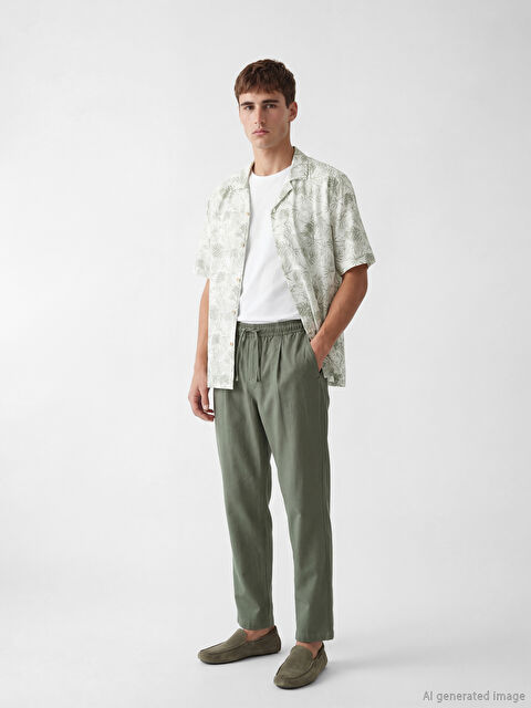 LCW Vision Standart Kalıp Keten Görünümlü Pileli Erkek Pantolon