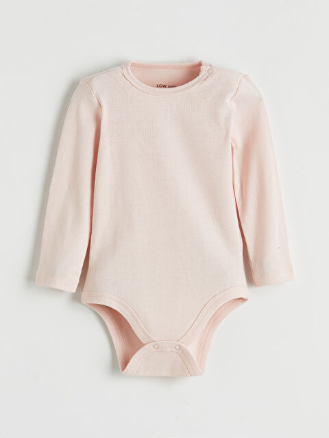 LCW baby Bisiklet Yaka Uzun Kollu Kız Bebek Çıtçıtlı Body