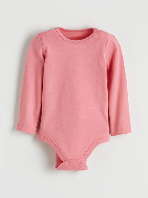 LCW baby Bisiklet Yaka Uzun Kollu Kız Bebek Çıtçıtlı Body