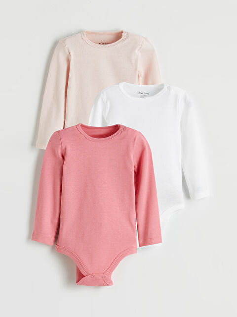 LCW baby Bisiklet Yaka Uzun Kollu Kız Bebek Çıtçıtlı Body 3'lü - S6O349Z1-FR6