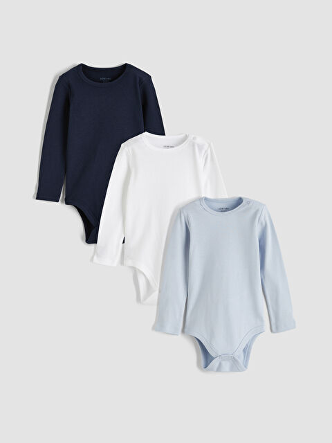 LCW baby Bisiklet Yaka Uzun Kollu Erkek Bebek Çıtçıtlı Body 3'lü - S6O355Z1-ZS0