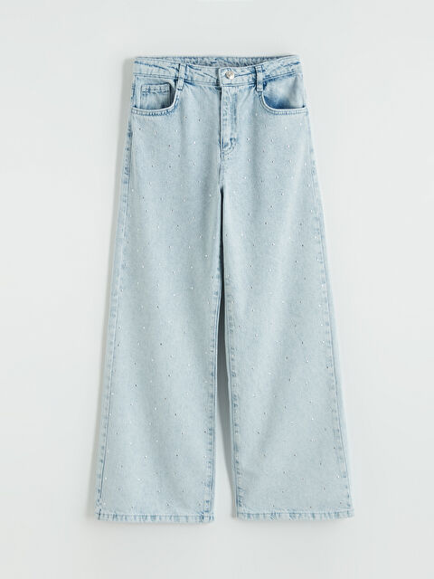 LCW Kids Wideleg Taşlı Kız Çocuk Jean Pantolon - S6O358Z4-V2T