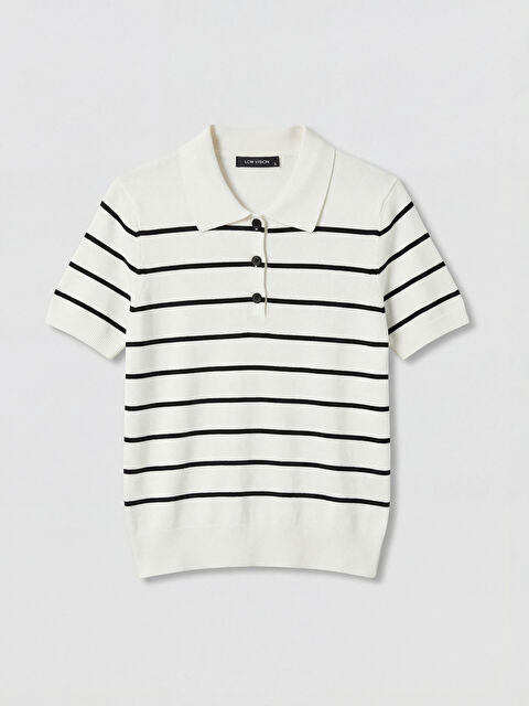 LCW Vision Polo Yaka Çizgili Kadın Triko Kazak - S6O361Z8-LFC