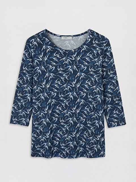 LCW Grace Bisiklet Yaka Desenli Kadın Tişört