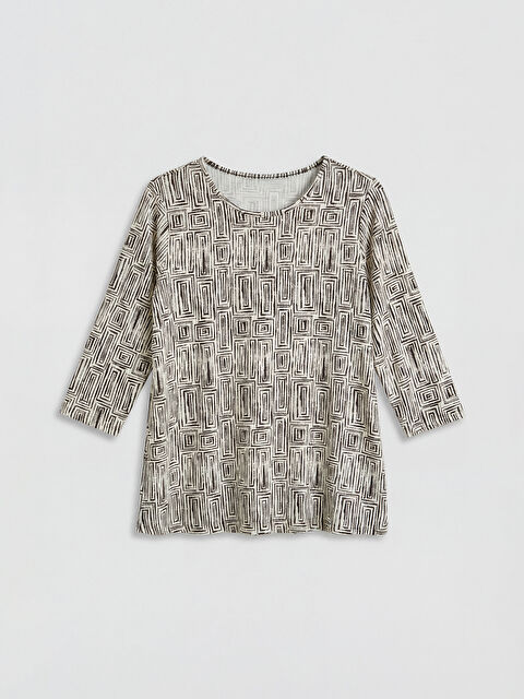 LCW Grace Bisiklet Yaka Desenli Kadın Tişört - S6O409Z8-LRA