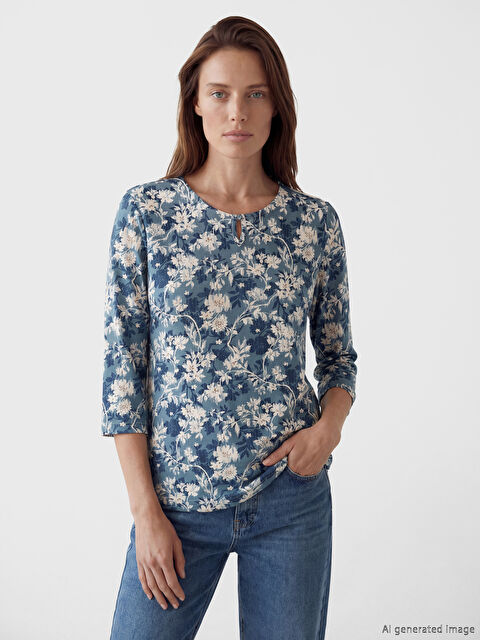 LCW Grace Bisiklet Yaka Çiçekli Bluz - S6O410Z8-LQQ