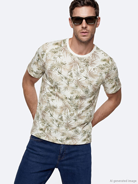 LCWAIKIKI Classic Bisiklet Yaka Desenli Penye Erkek Tişört - S6O425Z8-LRA