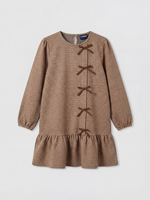 LCW Kids Bisiklet Yaka Ekose Fiyonk Detaylı Kız Çocuk Elbise - S6O428Z4-LLL