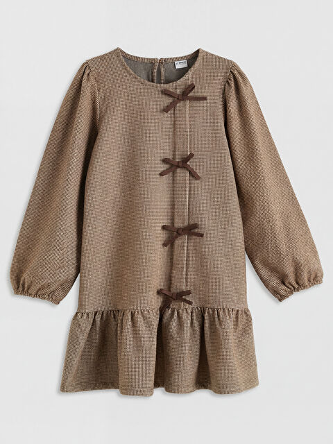 LCW Kids Bisiklet Yaka Fiyonk Detaylı Ekose Kız Çocuk Elbise - S6O428Z4-LLM