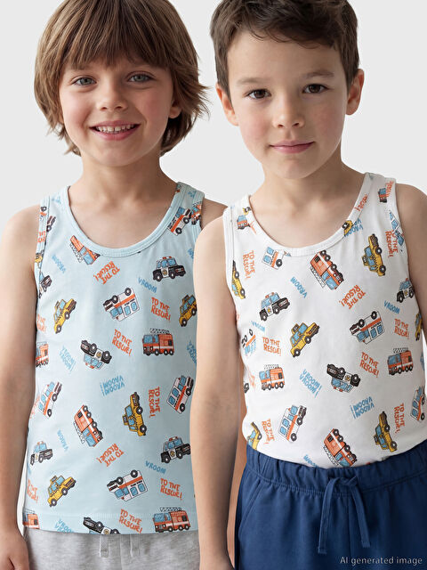 LCW Kids Bisiklet Yaka Baskılı Erkek Çocuk Atlet 2'li - S6O453Z1-LU7