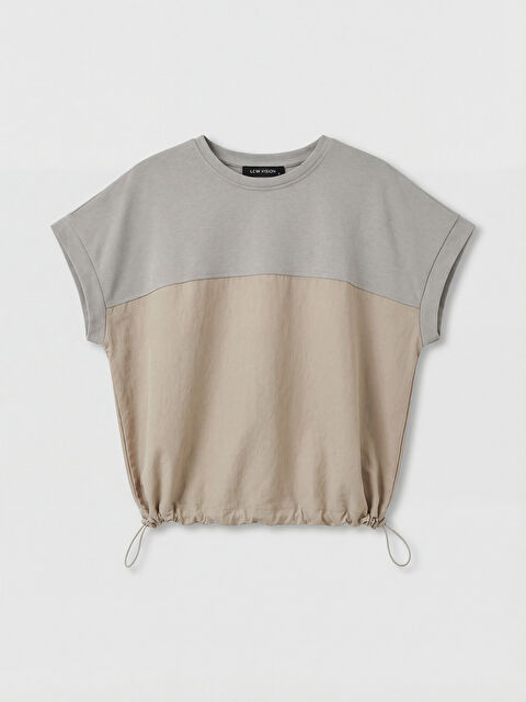 LCW Vision Bisiklet Yaka Renk Bloklu Oversize Kadın Tişört - S6O519Z8-GDP