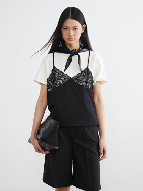 LCW Vision Bisiklet Yaka Dantel Detaylı Bluz - S6O520Z8-R9J