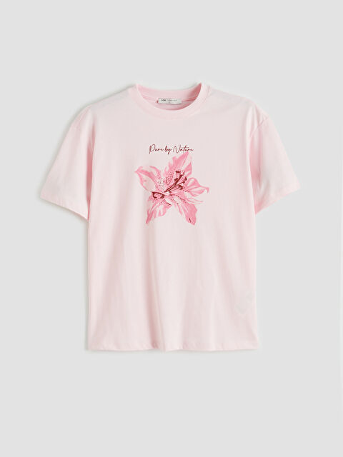 LCW Comfort Bisiklet Yaka Çiçek Baskılı Kadın Tişört - S6O542Z8-FXC
