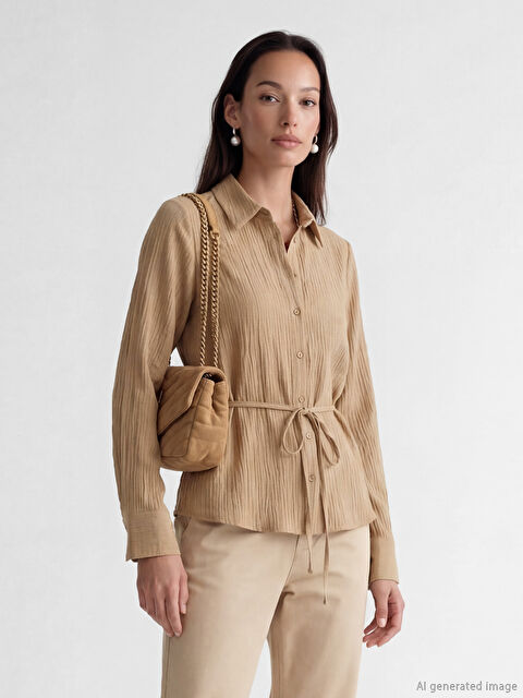 LCW EVERYDAY Kuşaklı Kadın Gofre Gömlek - S6O549Z8-18C