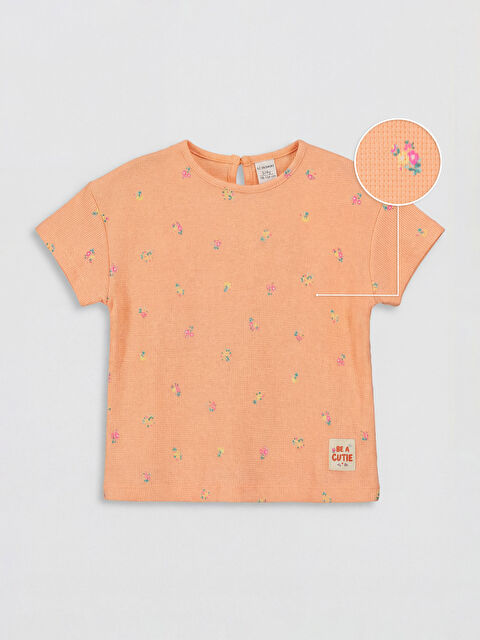 LCW Kids Bisiklet Yaka Çiçekli Kız Çocuk Tişört