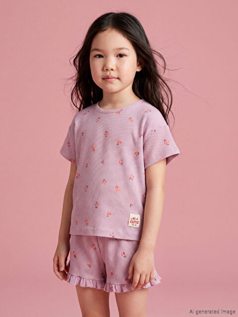 LCW Kids Bisiklet Yaka Baskılı Kız Çocuk Tişört