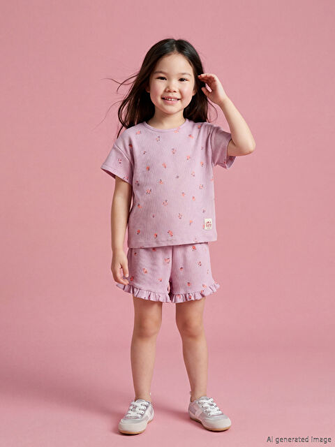 LCW Kids Beli Lastikli Çiçekli Kız Çocuk Şort