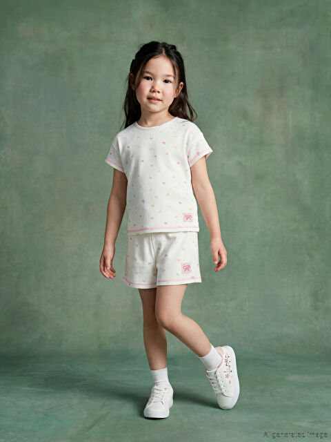 LCW Kids Beli Lastikli Desenli Kız Çocuk Şort