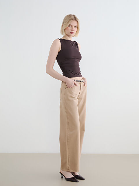 LCW Jeans Beli Kemerli Wideleg Kadın Jean Pantolon