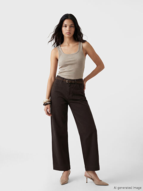 LCW Jeans Beli Kemerli Wideleg Fit Kadın Jean Pantolon