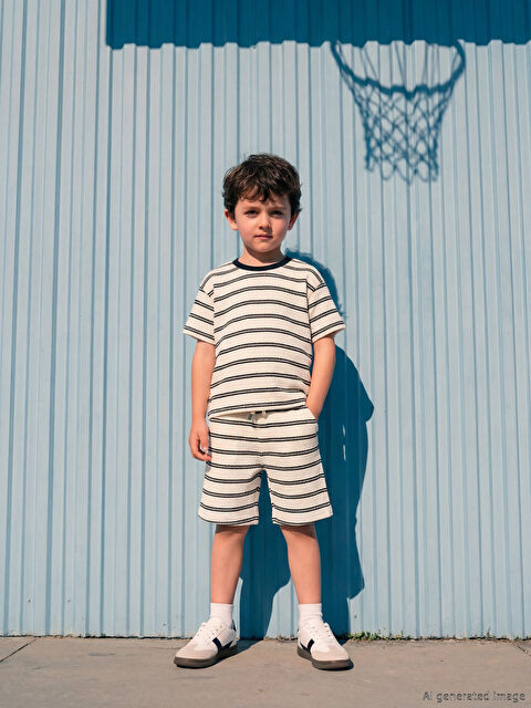 LCW Kids Çizgili Erkek Çocuk Şortlu Takım