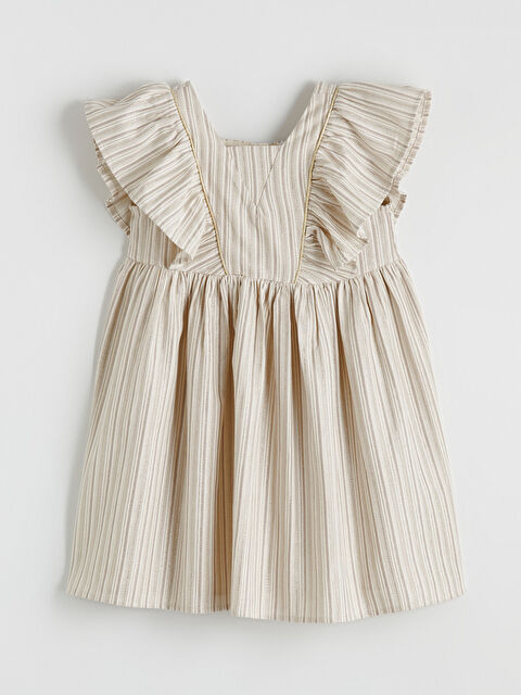 LCW Kids Kare Yaka Çizgili Fırfırlı Kız Çocuk Armürlü Elbise - S6O703Z1-LFY