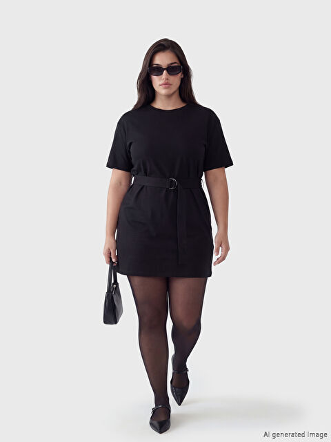 Soulife Petite Bisiklet Yaka Kemerli Mini Elbise