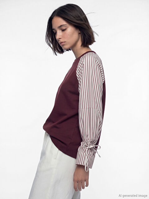 Natuvera Bisiklet Yaka Çizgili Bluz - S6O790Z8-ZQ9