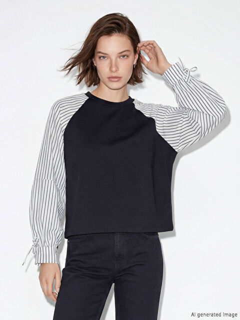 Natuvera Bisiklet Yaka Çizgili Bluz - S6O790Z8-UP7