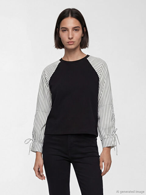 Natuvera Bisiklet Yaka Çizgili Bluz - S6O790Z8-UP7