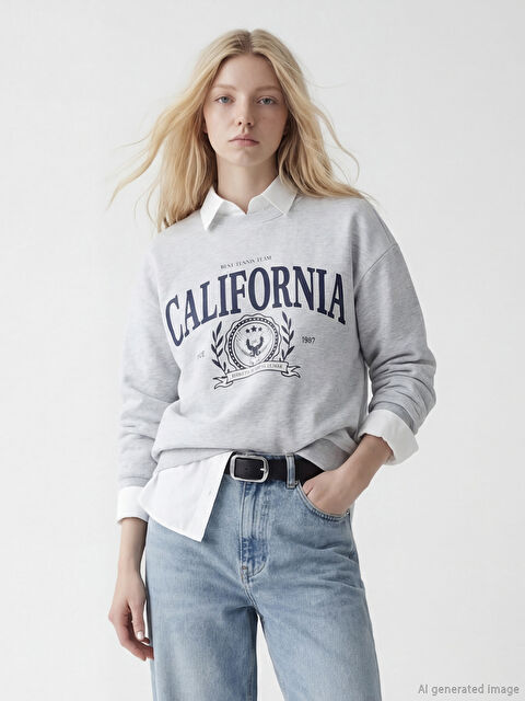 XSIDE California Baskılı Oversize Kadın Kalın Sweatshirt - S6O813Z8-CY9