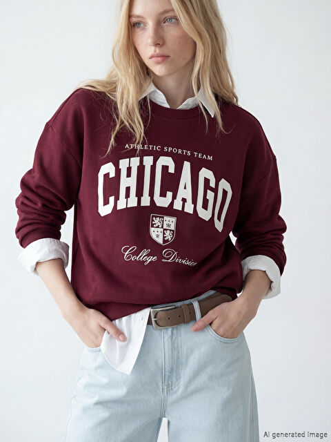XSIDE Chicago Baskılı Oversize Kadın Sweatshirt - S6O818Z8-ZHP