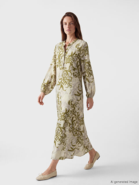 LCW Grace Kaçık Yaka Desenli Elbise