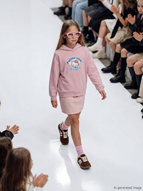 LCW Kids Kapüşonlu Hello Kitty Baskılı Kız Çocuk Sweatshirt