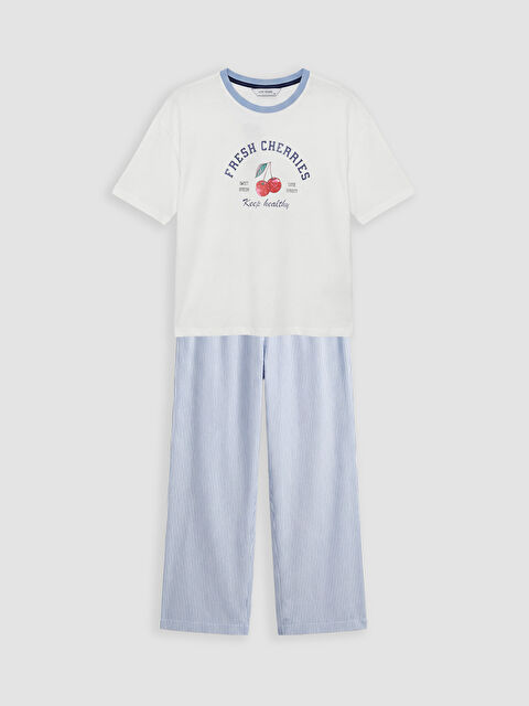 LCW Young Bisiklet Yaka Baskılı Kadın Pijama Takım - S6O925Z8-LU8