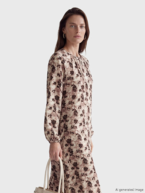 LCW Grace Bisiklet Yaka Çiçekli A Kesim Elbise