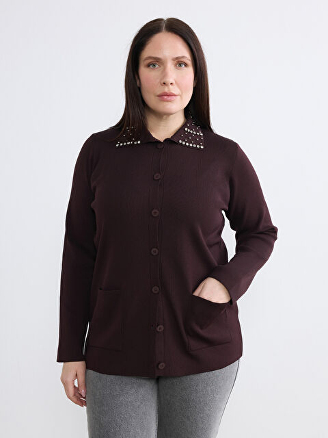 Soulife Polo Yaka Taşlı Kadın Triko Hırka - S6O930Z8-CVV