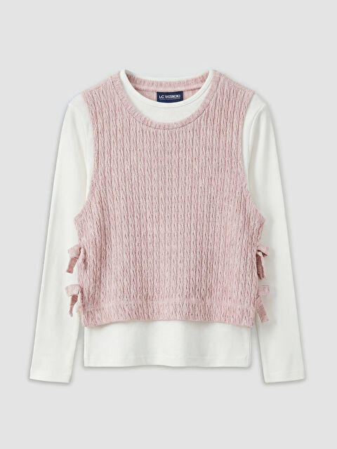 LCW Kids Bisiklet Yaka Kız Çocuk Triko Süveter ve Tişört - S6O934Z4-FDU