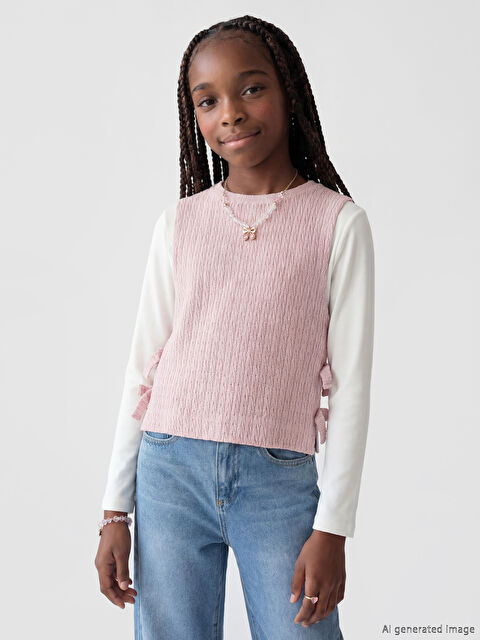 LCW Kids Bisiklet Yaka Kız Çocuk Triko Süveter ve Tişört