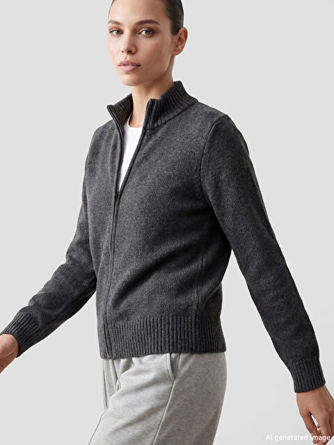 KOOR SPORT Dik Yaka Kadın Yünlü Triko Hırka  - S6O974Z8-HLC