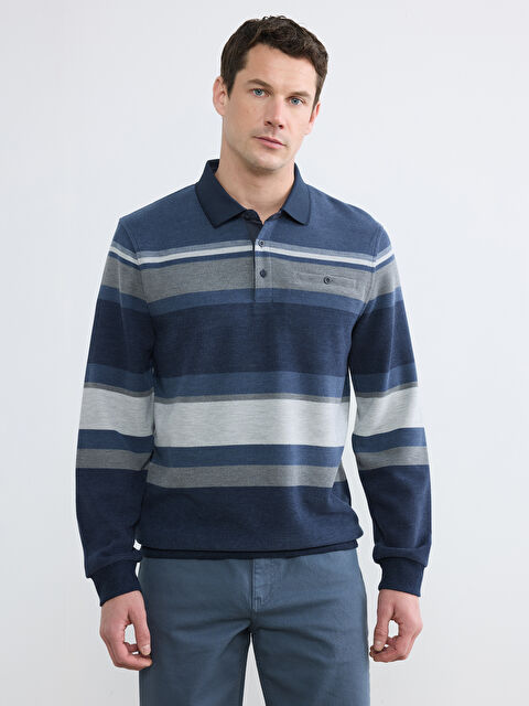 LCWAIKIKI Classic Polo Yaka Çizgili Sweatshirt