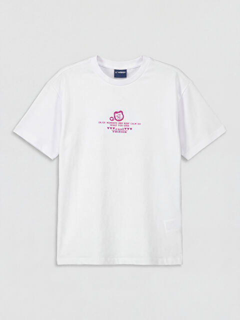 LCW Kids تي شيرت بناتي مطبوع بياقة دائرية