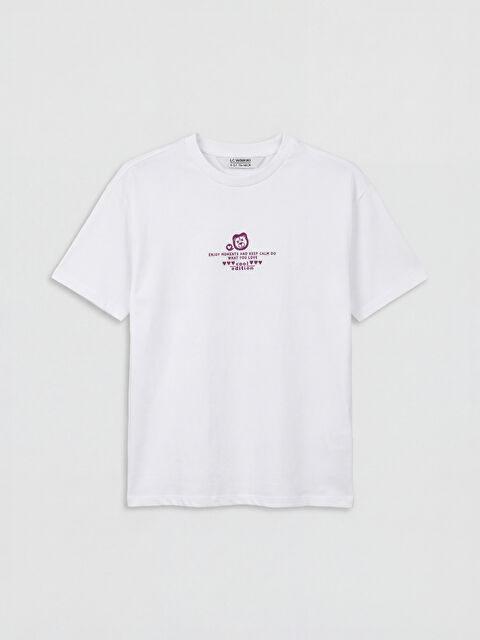 LCW Kids تي شيرت بناتي مطبوع بياقة دائرية